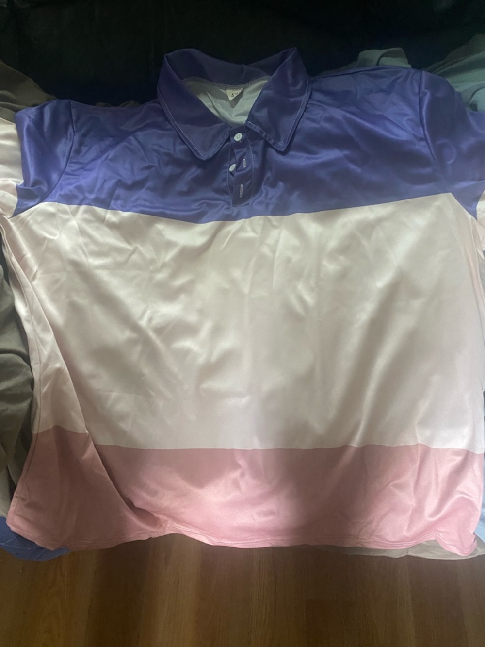 Colorblock Polo Top in Lavender, White & Pink